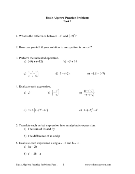 basic algebra problems