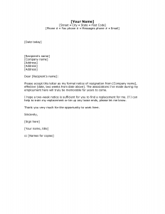 basic letter format two weeks notice letter with gratitude