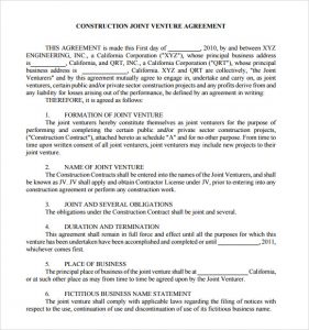 basic rental agreement pdf construction joint venture agreement template
