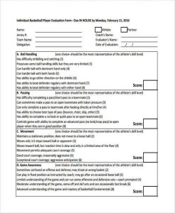 basketball tryout evaluation form basketball individual player