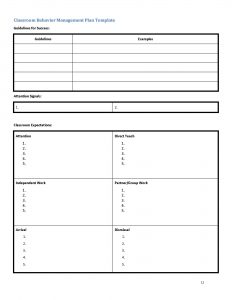 behavior plan template classroom behavior management plan template page