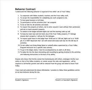 behavioral contract template printable free behavior contract