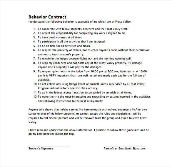 behavioral contract template