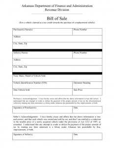 bill of sale for a trailer arkansas tax credit vehicle bill of sale