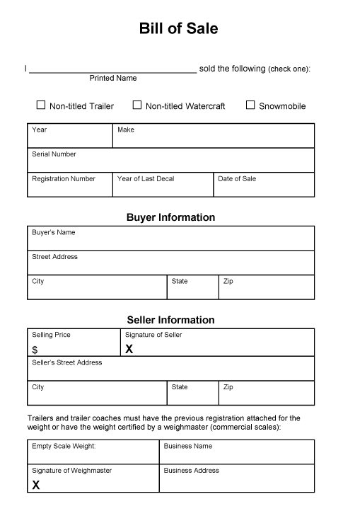 bill of sale for a vehicle