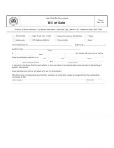 bill of sale for a vehicle trailer bill of sale form utah l