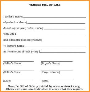 bill of sale for a vehicle used car bill of sale car bill of sale printable