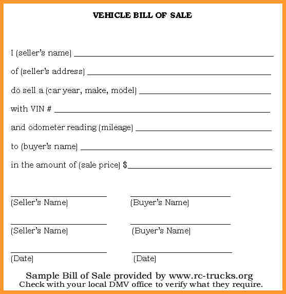 bill of sale for a vehicle