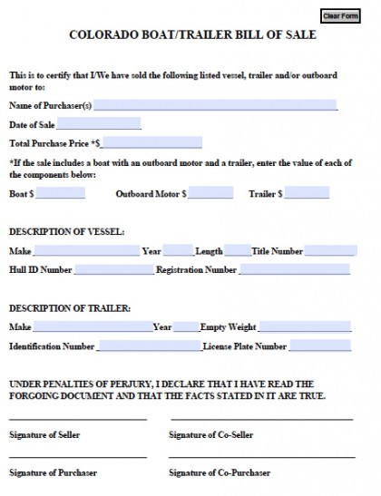 bill of sale for boat and trailer