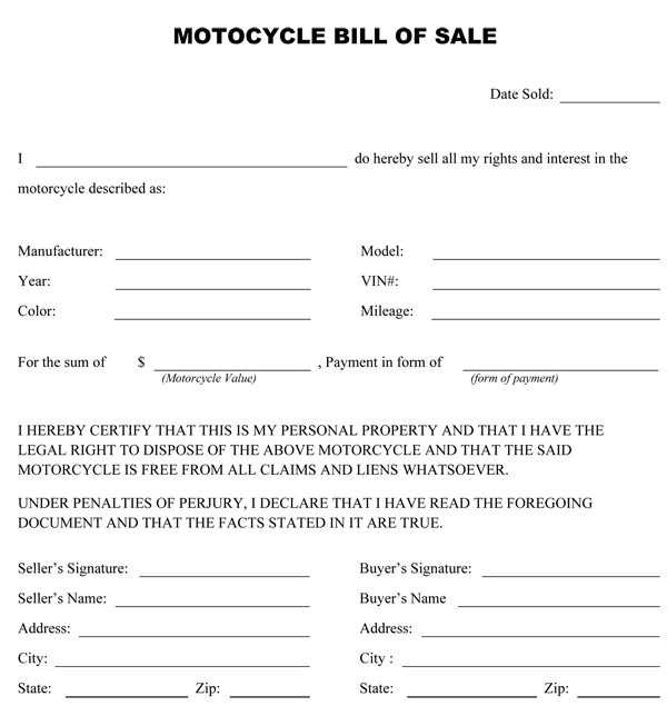 bill of sale for motorcycle