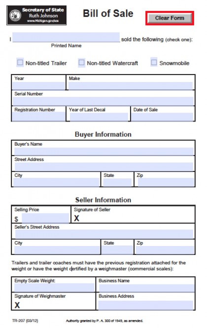 bill of sale for trailers