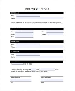 bill of sale for used car generic used car bill of sale
