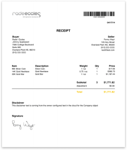 bill of sale format gold buying software sample receipt