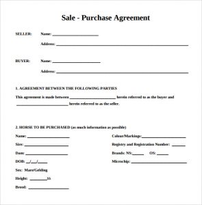 bill of sale horse example of purchase agreement