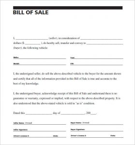 bill of sale sample carscom vehivle bill of sale of car