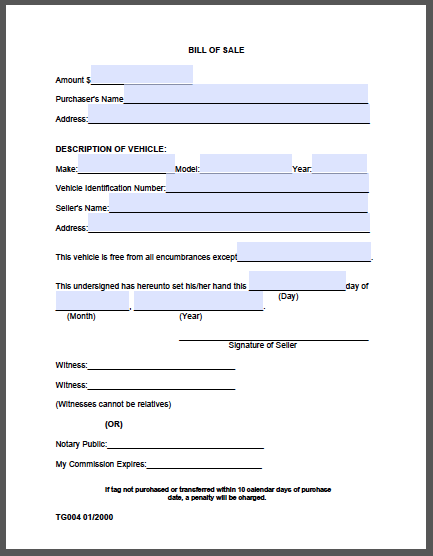 bill of sale template pdf