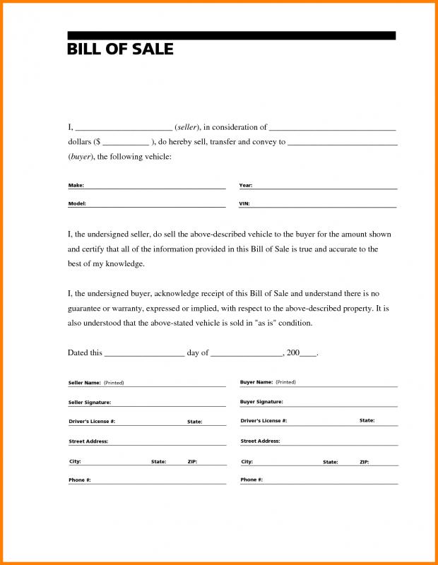 bill of sale template word