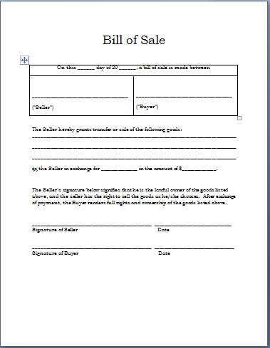 bill of sale word template