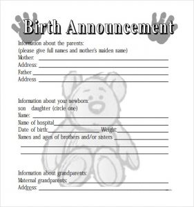 birth announcement template printable birth announcement template