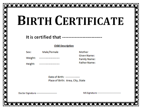 birth certificate template