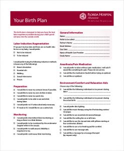 birth plan pdf hospital birth plan sample