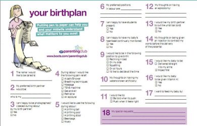 birth plan samples birthplan