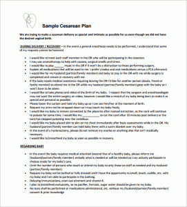 birth plan samples cesarean birth plan free pdf template download