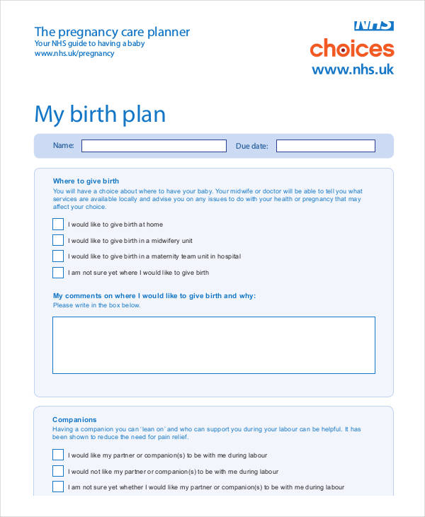 birth plan templates