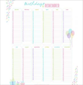 birthday calendar template birthday printable calendar