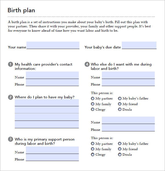 birthing plan template