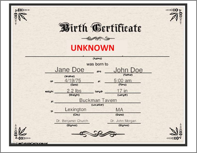 blank birth certificate