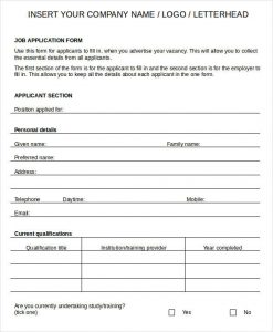 blank job application printable blank job application form