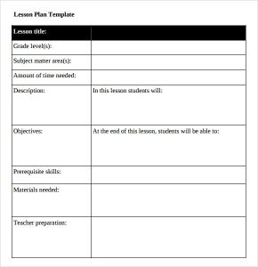 blank lesson plan template printable lesson plan template