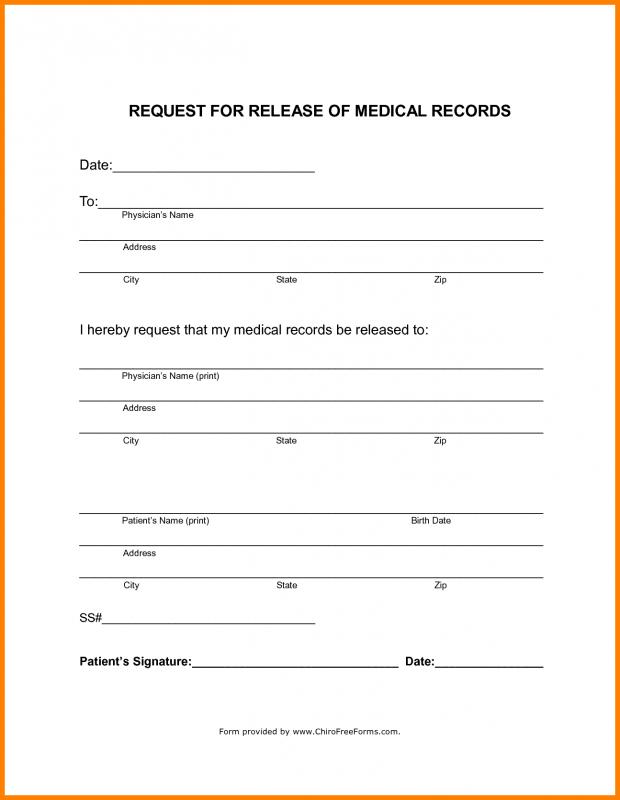 blank medical records release form