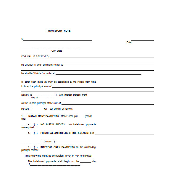 blank promissory note form
