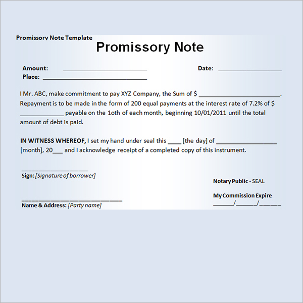blank promissory note