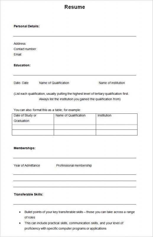 blank resume form