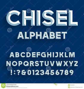 block letter style chiseled alphabet vector font type letters numbers punctuation marks block letters blue background