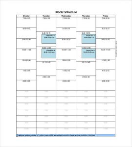 block schedule template standard block schedule