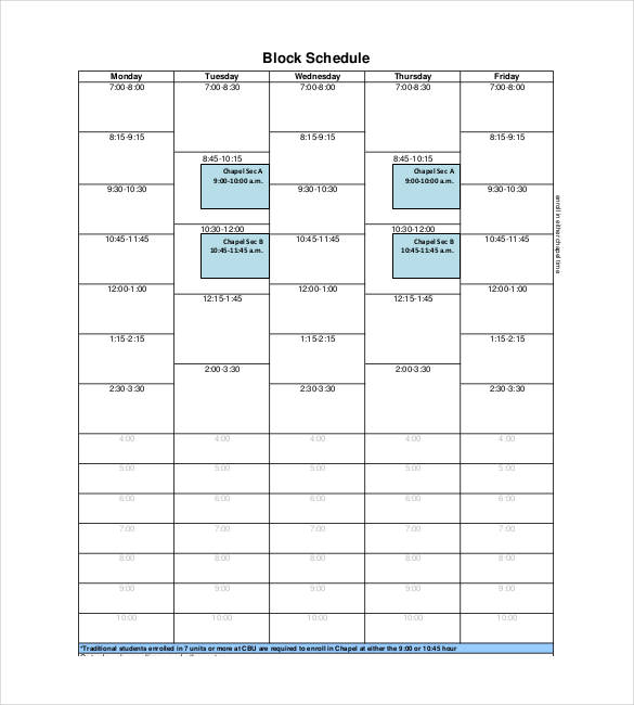 block schedule template