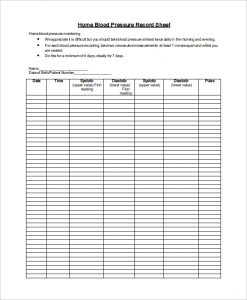 blood pressure log sheet home blood pressure record sheet log template