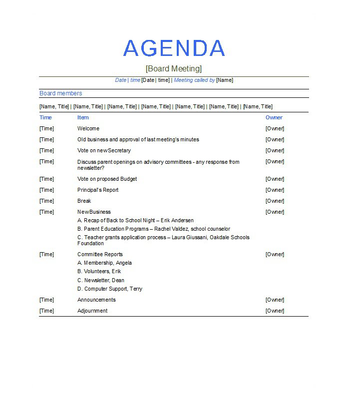board meeting agenda template