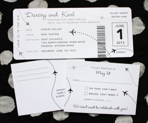 boarding pass invitations black white gray simple airplane dots boarding pass wedding invitations