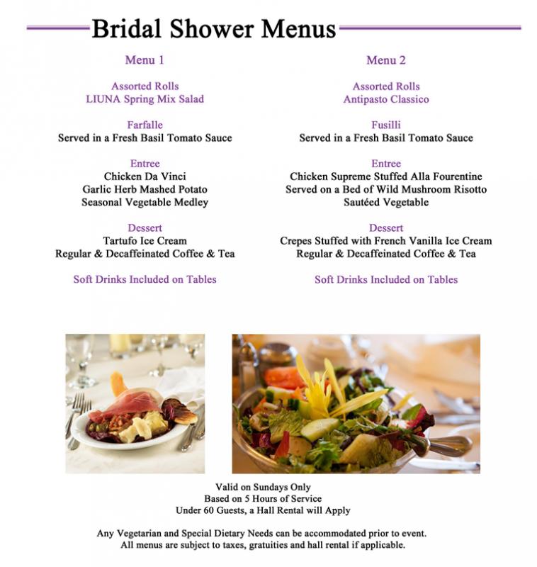 bridal shower menu