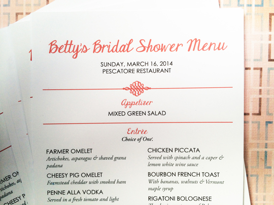 bridal shower menu
