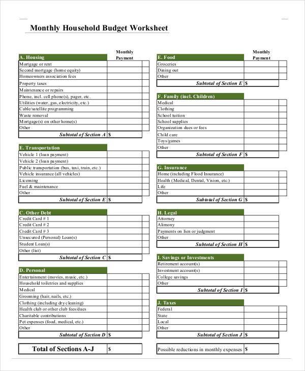 budget worksheet pdf