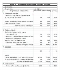 budgetary proposal template sample proposed budget planning summary template