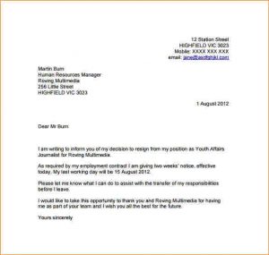 buisness letter format week notice resignation resignation letter template with week notice