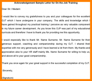 business agreement template acknowledgement for ojt acknowledgement sample letter for on the job training