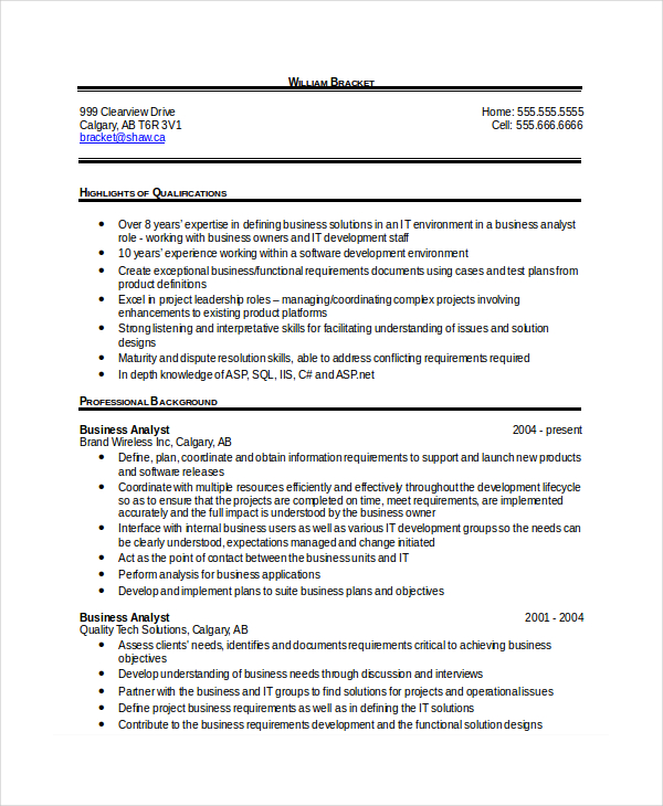 business analyst resumes